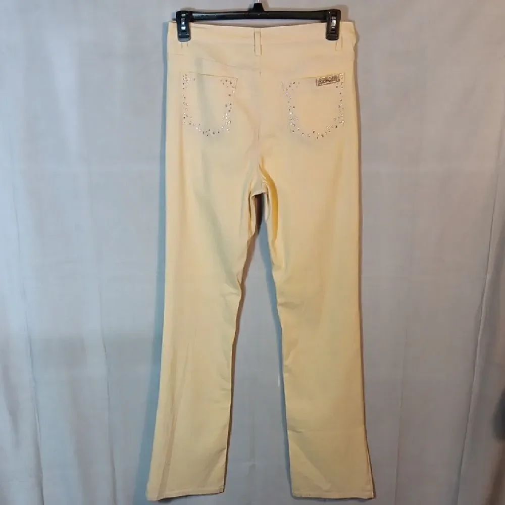 DG2 By Diane Gilman Yellow Embellished Stretch Denim Jeans